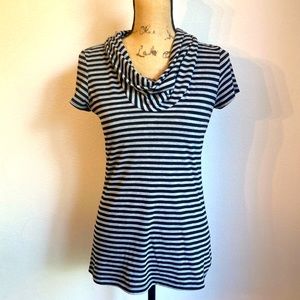Striped short sleeved cowl neck shirt